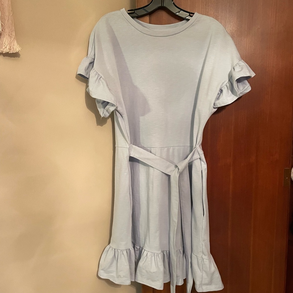 Light Blue Ruffle Sleeve Dress